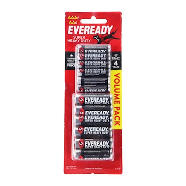 Eveready Super Heavy Duty Batteries - Size AAA - 6 Batteries + Batteries - Size AA - 6 Batteries