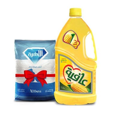 Afia Corn Oil - 2.2 Liter + Al Osra Sugar - 1kg