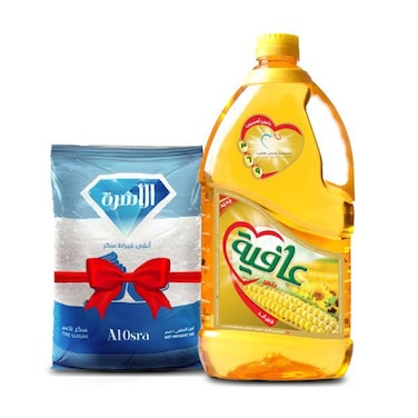 عافية زيت عباد ذرة - 2.2 لتر + سكر الأسرة - 1 كجم