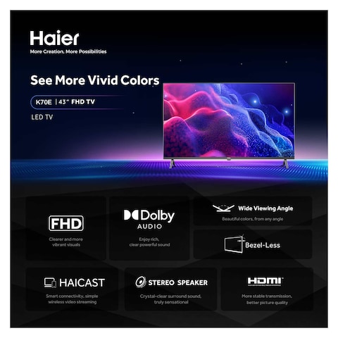 Haier 43-inch Full HD LED TV with Built-in Receiver - H43K70EF