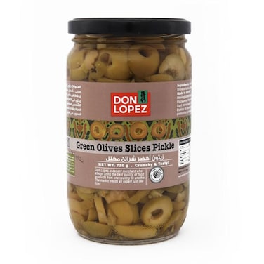 شرائح زيتون اخضر مخلل دون لوبيز - 720جم