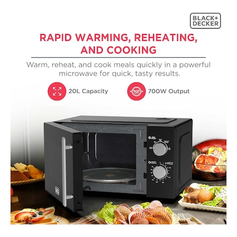 Black + Decker Solo Microwave Oven 20 Litres 700 Watt - Black - MZ2005P-B5