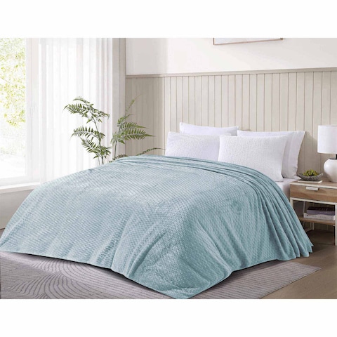 Velour Checks Blanket - 180 * 220Cm - Mint Green