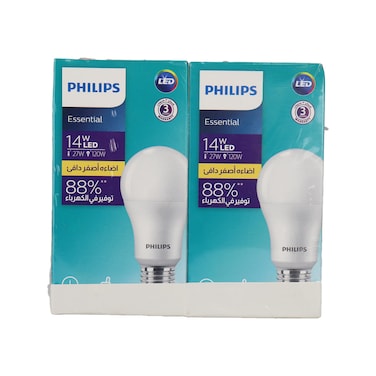 لمبة ليد فيليبس اسنشيال 14 واط 230 فولت - ضوء أصفر - قطعتين