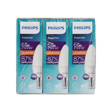 Philips LED Candle 6 Watt 230 Volt - Yellow Light - 3 Pieces