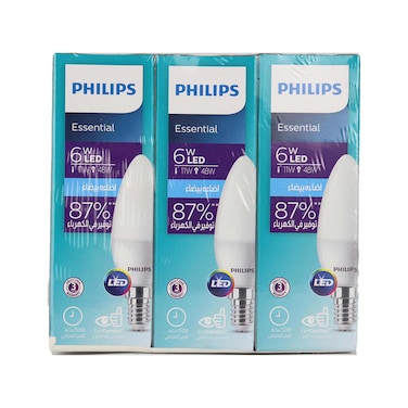 لمبة ليد شمعة فيليبس 6 واط 230 فولت - ضوء أبيض - 3 قطع