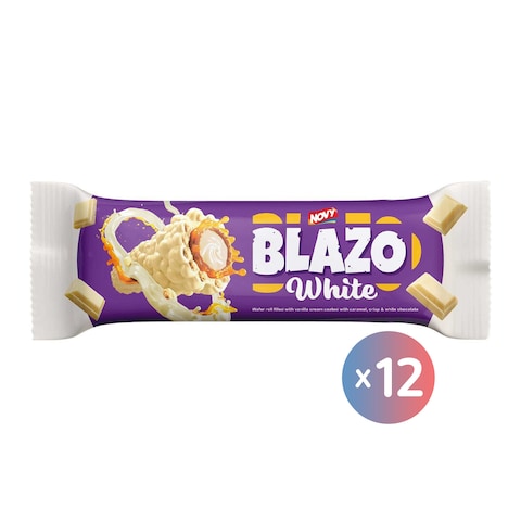 Blazo White Wafers Filled with Vanilla Cream Coated with Caramel and White Chocolate - 12 Pieces