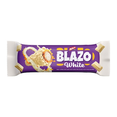 Blazo White Wafers Filled with Vanilla Cream Coated with Caramel and White Chocolate