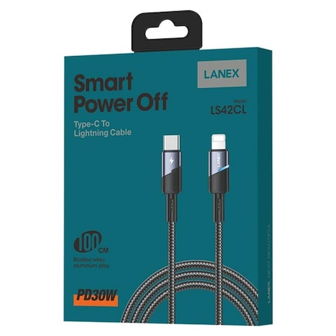 Lanex Type-C To Lightning Fast Charging Cable 1 Meter - Black
