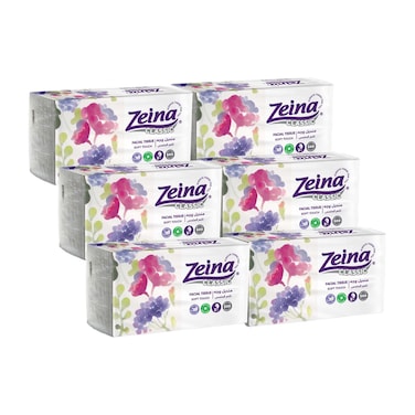 مناديل الوجه زينة كلاسيك - 500 منديل - 6 عبوات
