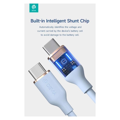 كابل شحن USB-C إلى USB-C ديفيا جيلي 60 وات 1.2 متر سيليكون - أزرق - MP813