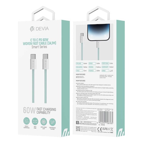 Devia Smart Series USB-C to USB-C PD Cable 60W Woven 1M - Green - MP81G