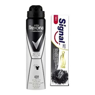 مزيل العرق ريكسونا انفيزيبل بلاك اند وايت للرجال - 150 مل + معجون اسنان سيجنال - 50 مل