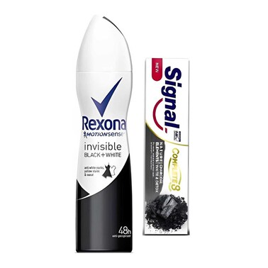 Rexona Women Invisible Black and White Antiperspirant Deodorant - 150ml + Signal Toothpaste - 50 ml