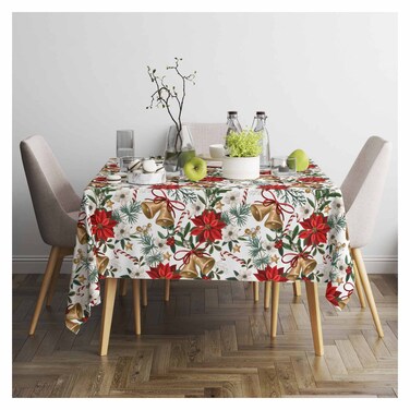 مفرش طاولة ناجح بتصميم اجراس الكريسماس - 140*140 سم
