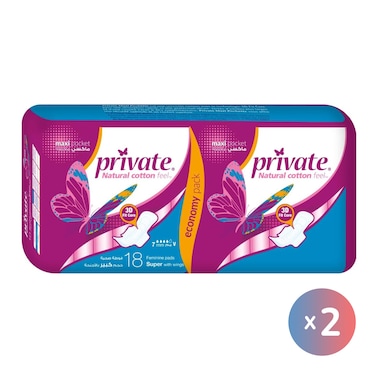 Private Maxi Pocket Super - 18 Pads- 2 Pieces