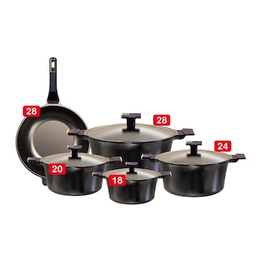 طقم حلل بلومينج جرانيت - 8 قطع + طاسة ووك - أسود