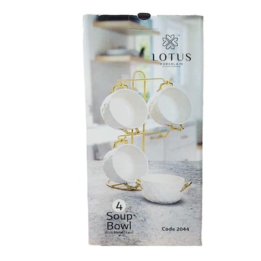 طقم مجات شوربة لوتس - 4 مجات مع حامل