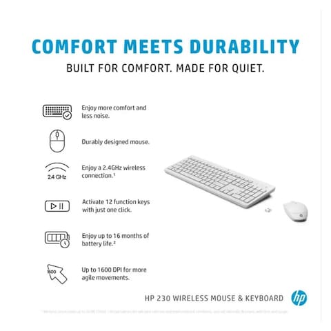 HP Wireless Mouse and Keyboard Combo - White - 230