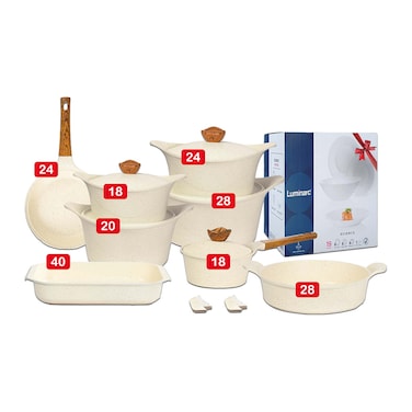 طقم طهي جرانيت جلوري - 17 قطعة + طقم عشاء لومينارك - 19 قطعة