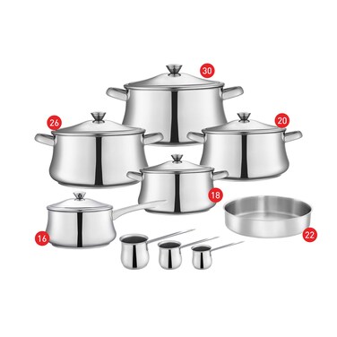 طقم حلل زهران كلاسيك ستانلس ستيل - 13 قطعة