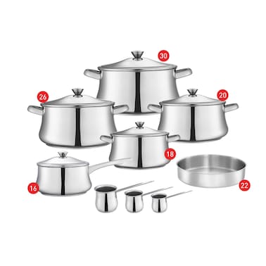 طقم حلل زهران كلاسيك ستانلس ستيل - 13 قطعة