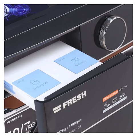 Fresh Washing Machine 10 kg Inverter Full Automatic Front Load with Dryer 7 Kg - Dark Silver - WD10DD1458G2-DS