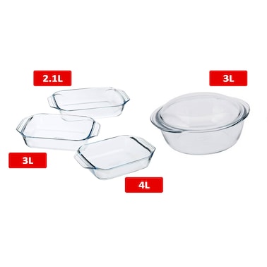 Pyrex Rectangle Oven Dish Set - 3 Pieces + Casserole - 3 Liter