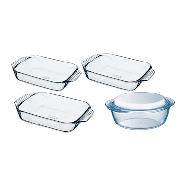 Pyrex Rectangle Oven Dish Set - 3 Pieces + Casserole 3 Liter