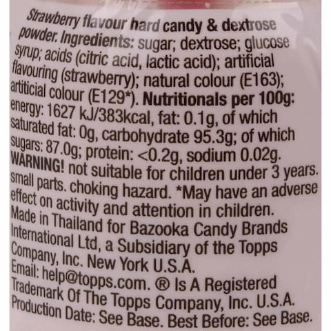 Bazooka Big Baby Pop Strawberry Candy - 32 gm