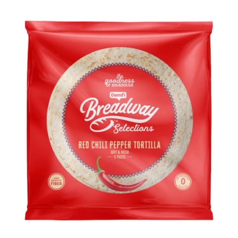 Breadway Red Chili Pepper Tortilla Bread - 5 Count - 250 gram
