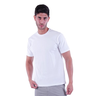 Jil Mens Plain Short Sleeves Round Neck T-Shirt - Large - White - 411206SSM1