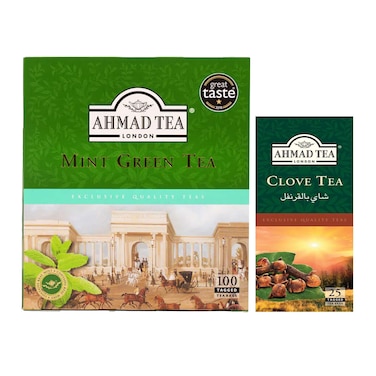 أحمد تى شاى أخضر بالنعناع - 100 فتلة + أحمد تى بالقرنفل - 25 فتلة