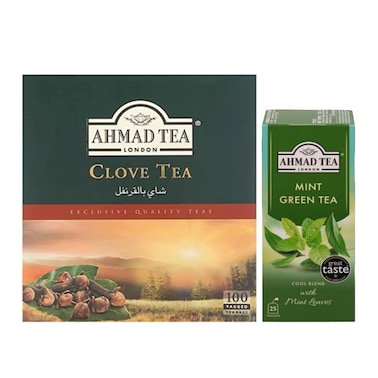 أحمد تى شاى بالقرنفل - 100 فتلة + شاى بالنعناع الأخضر - 25 فتلة