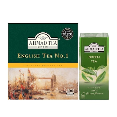 Ahmad Tea English Breakfast - 100 Tea Bags + Ahmad Tea Green Tea - 25 Tea Bags