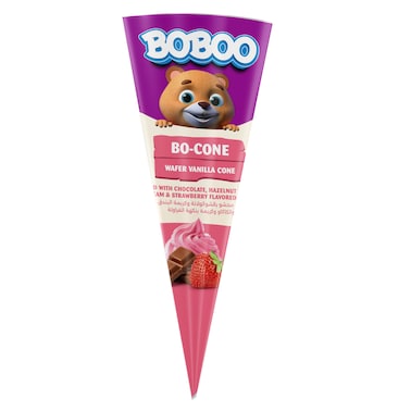 Boboo Cone Wafer with Chocolate Hazelnut and Strawberry Cream - 25 gm