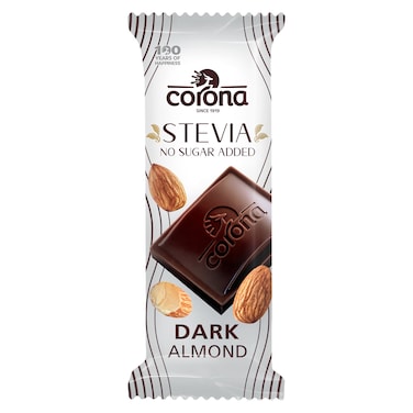 شوكولاتة داكنة كورونا 55% باللوز وسكر الستيفيا - قطعة واحدة