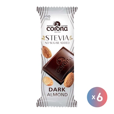 شوكولاتة داكنة كورونا 55% باللوز وسكر الستيفيا- 6 قطع