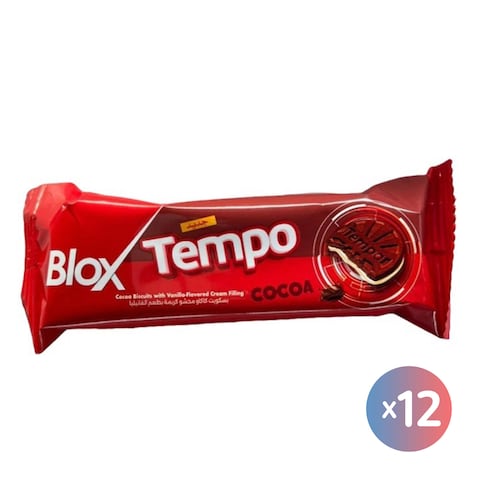 Blox Tempo Cocoa Biscuits with Vanilla-Flavored Cream Filling - 36 gm - 12 Pieces