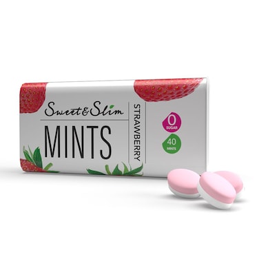 حلوى النعناع الخالية من السكر سويت اند سليم بطعم الفراولة - 32 جرام