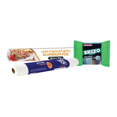Queen Aluminum Foil + Food Paper + Scouring Sponge