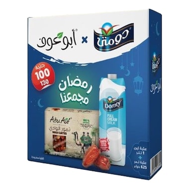 لبن دومتى كامل الدسم 1 لتر + تمر ابوعوف - 625 جم