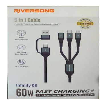 كابل شحن 5 في 1 ريفرسونج إنفينيتي 1 متر - أسود -  C60