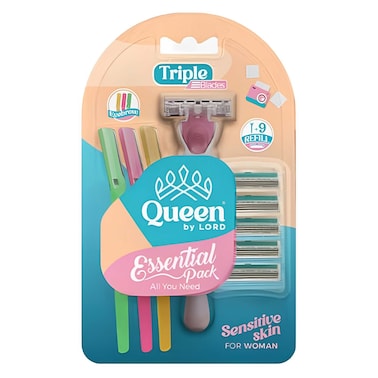 Queen Women's Shaving Essentials Pack - 3 Eyebrow Razors + 9 Refills
