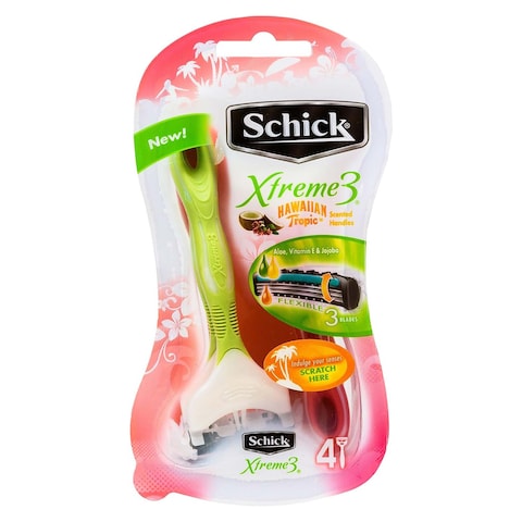 Schick Xtreme 3 Hawaiian Tropic Razor Set for Women - 4 Pieces