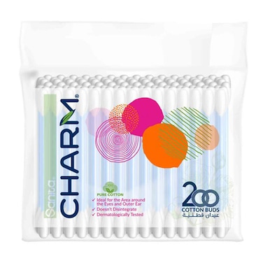 عيدان الأذن القطنية سانيتا شارم - 200 قطعة