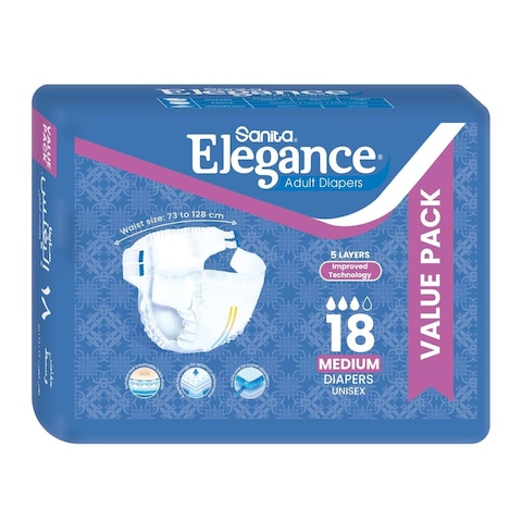 Sanita Elegance Adult Diapers - Medium - 18 Diapers