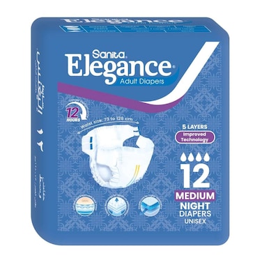 Sanita Elegance Adult Night Diapers - Medium - 12 Diapers