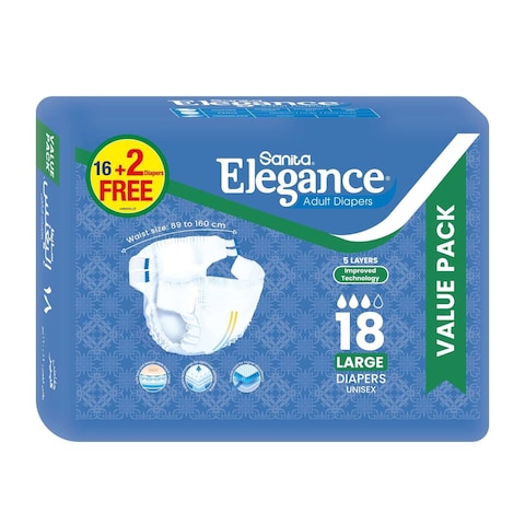Sanita Elegance Adult Diapers - Large - 18 Diapers