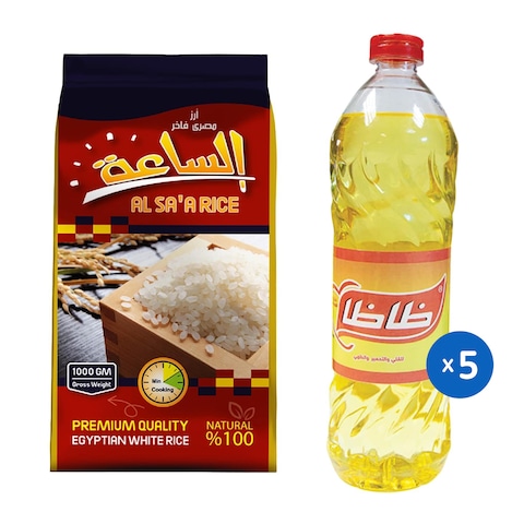 ظاظا زيت خليط - 600 مل - 5 زجاجات + أرز الساعة - 1 كجم
